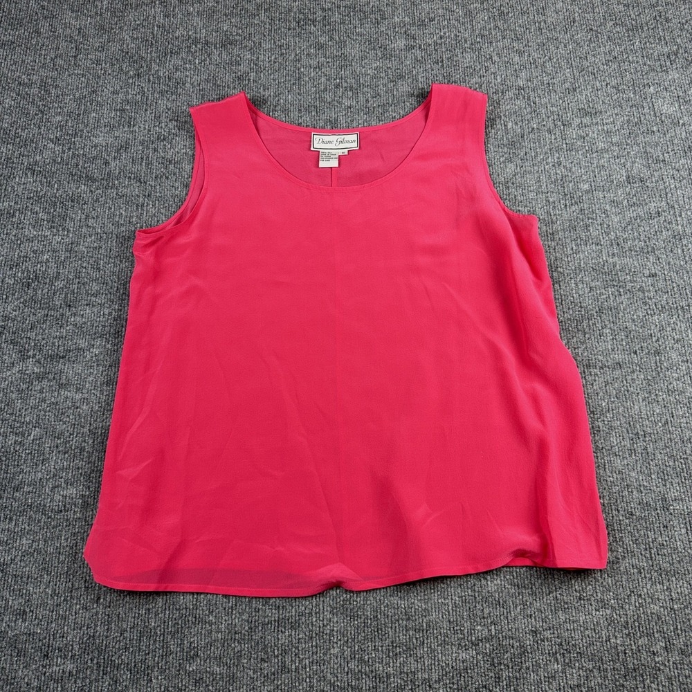 Diane Gilman Tank Top Womens Medium Pink 100% Silk Scoop Neck Basic‎ Sleeveless
